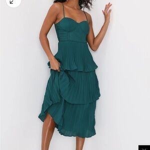 Green Tiered Bustier Midi Dress